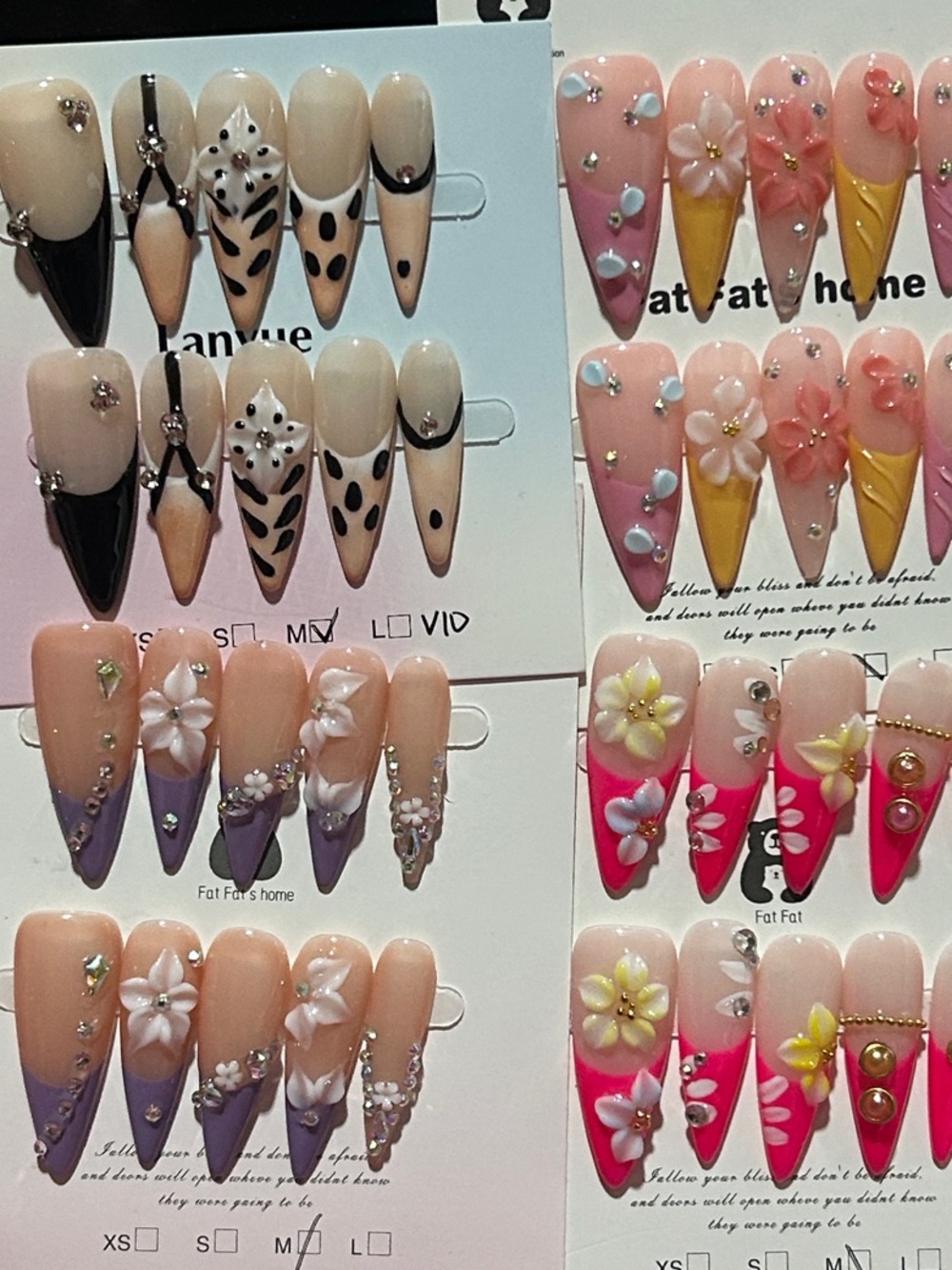 Assorted Floral & Stiletto Press-On Nails in Pink, Purple, Yellow, Black & Nude